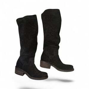 Vintage Vic Matie Black Italian Suede Leather Knee High Tall Slouch Boots Size 8